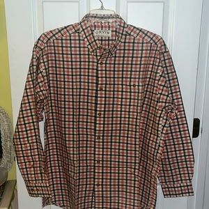 NWOT! Men’s Orvis Red white and blue plaid button down shirt. Large. Cotton